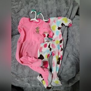 Carter's two fleece, long sleeved, zippered pjs with feet in 18 months